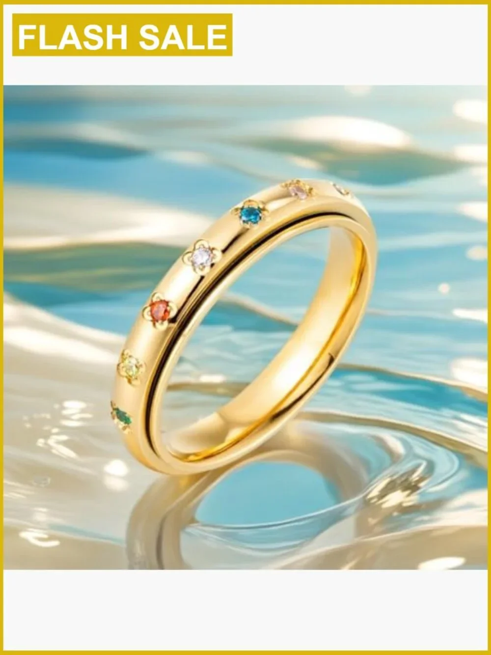 Stainless Steel Spinner Ring CZ Flower Fidget Stress Relief Jewelry